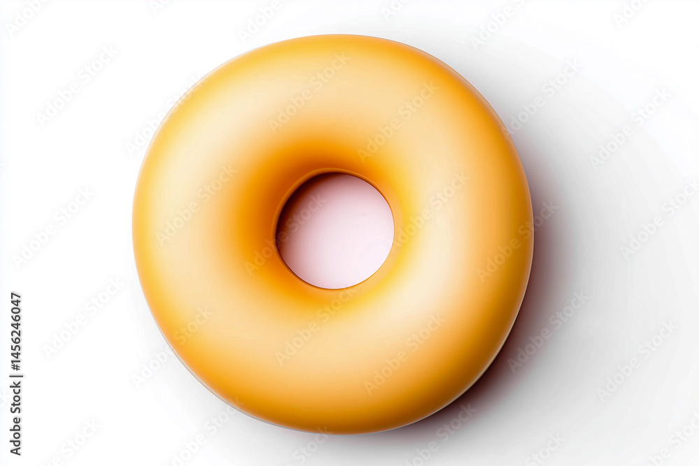 Poster glazed donut rests on clean white surface, capturing attention with its smooth texture and circular 