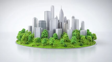 Fototapeta premium Sustainable urban future concept with modern city skyline surrounded by lush green nature representing ecofriendly environment