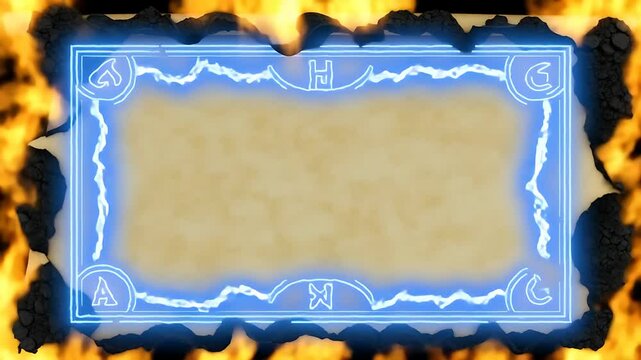 Burning Parchment with Glowing Rune Border - Fantasy Background