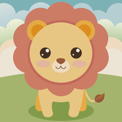 Cute Cartoon Lion Illustration . Adorable Animal Art