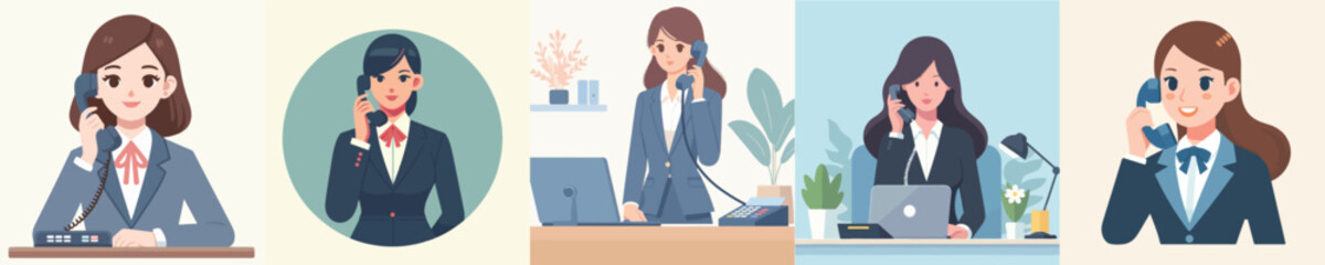 vector set of secretaries calling