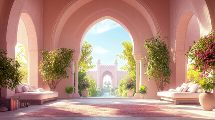 Fototapeta premium Interior View of a Luxurious Home with Exotic Architecture