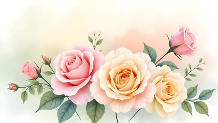 Obraz premium Watercolor Rose Bouquet: Pink and Peach Floral Arrangement