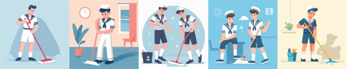 sailor character vector is mopping