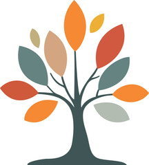 Vector silhouette of a tree with multicolored leaves