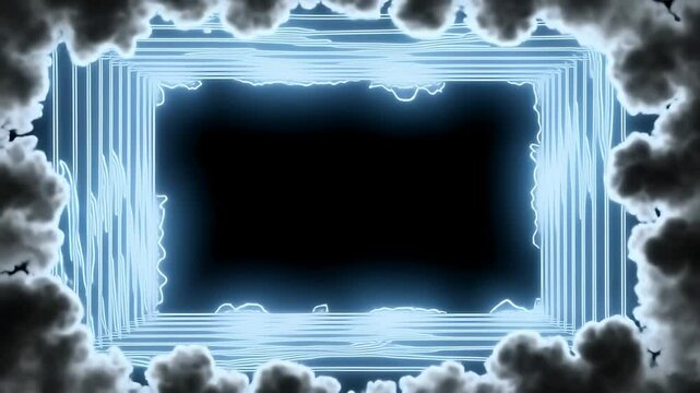 Glowing Neon Frame with Dark Clouds Background