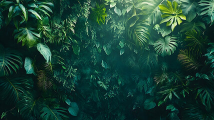 Lush tropical foliage displays a dense, vibrant wall of greenery.