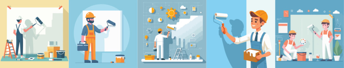 vector character architect is painting