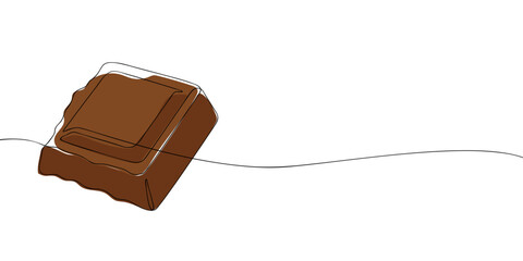 Illustration of one chocolate piece drawn with a continuous line and filled with brown color, symbolizing sweetness and simplicity.