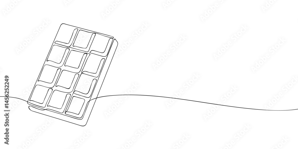 Poster minimalistic continuous line drawing of a chocolate bar without color, ideal for packaging, design t