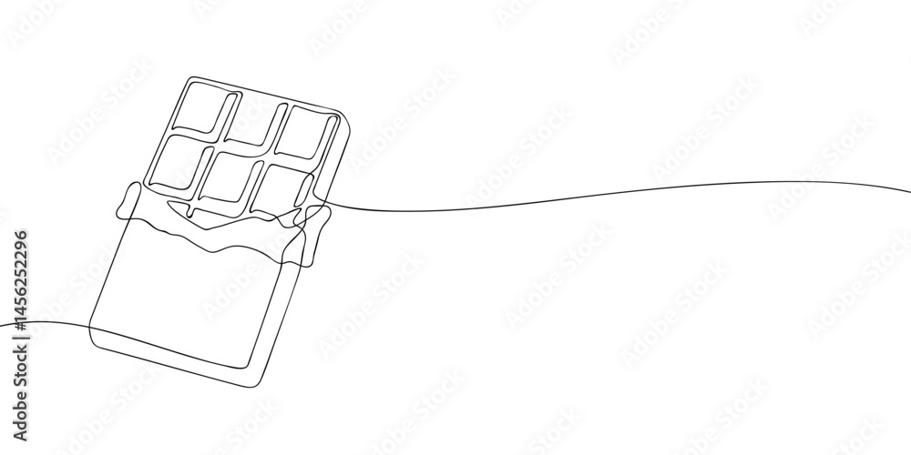 Poster continuous line art illustration of a chocolate bar in wrapper, combining simplicity with a sweet an