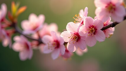 Fototapeta premium Soft Focus Branch of Pink Blossoms in Spring Sunlight