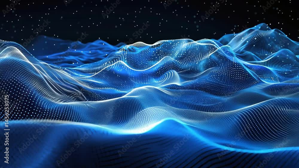 Poster digital waves in mesmerizing blue landscape showcase blend of light and shadow, creating futuristic 