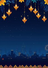 Fototapeta premium Diwali Diyas in the Festive Background, Indian Culture and Hindu Diwali Traditions