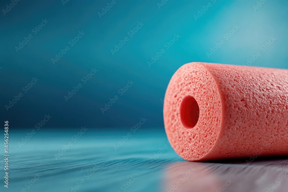 Poster abstract cylinder shape with textured surface and hole against a gradient blue background