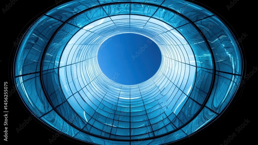 Poster abstract technological eye concept with digital networks and interconnected data nodes representing 
