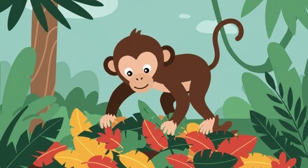 Naklejka premium Playful Monkey in Lush Jungle Paradise
