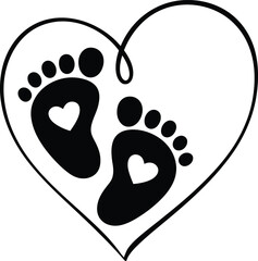 Baby Footprints in Heart Silhouette Vector Icon Love Family Symbol