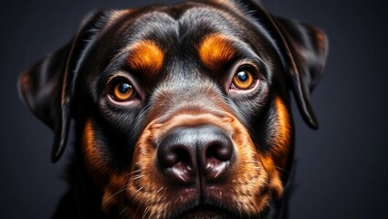 Fototapeta premium Dog portrait Rottweiler loyal dog close-up dog working dog strong features guard dog brave dog powerful dog 