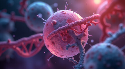 Zoom-in on RNA structures inside a cell nucleus, vibrant textures and colors, biotechnological concept art, hyperreal style, close-up, microphotography