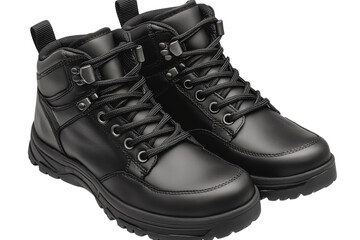 Stylish Black Leather Winter Sports Shoes for Men, Perfect for Snowboarding and Skiing Adventures on transparent background
