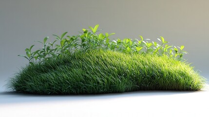 Lush green grasses and plants lit in a soft light, isolated on white