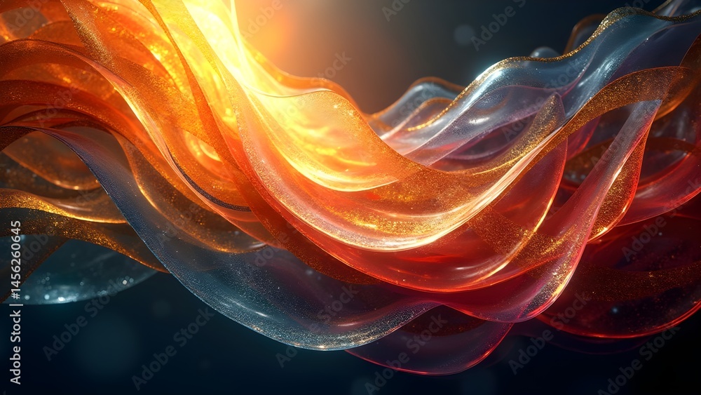 Poster abstract wave art background with glowing iridescent color and shiny sparkles