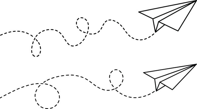 Paper Airplane Doodle Path Vector Illustration Flying Line Art