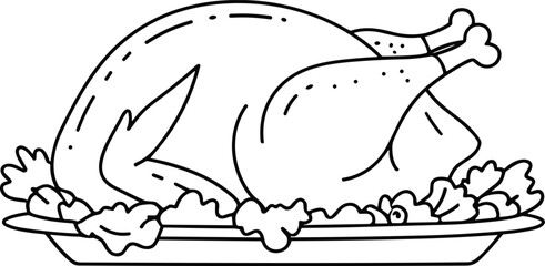 Thanksgiving Turkey Dinner Line Art – Festive Roast Vector Illustration
