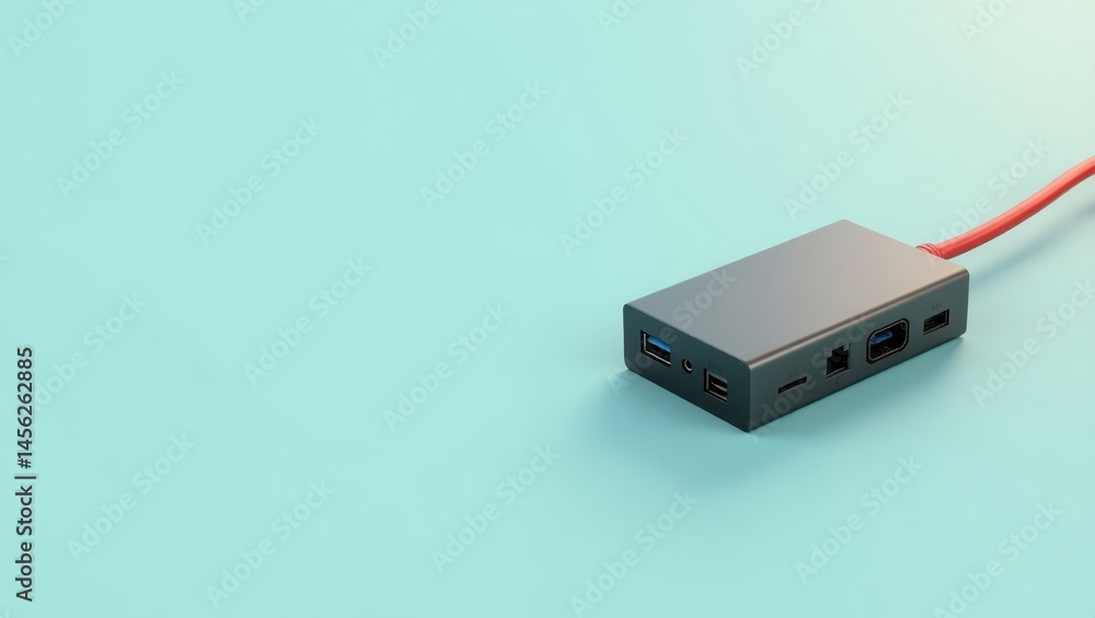 Poster usbc hub. powerful digital connection. isolated background, copyspace.. usb-c hub represents powerfu