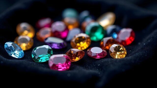 Colorful Faceted Gemstones: A Precious Collection of Jewels on Dark Velvet