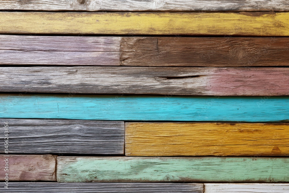 Poster colorful wooden planks create a vibrant backdrop in a rustic setting with an artistic touch