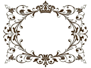 Vintage baroque Crown and Swirl frame PNG on Transparent Background,victorian floral swirl frame,ornament engraving border floral retro pattern antique style