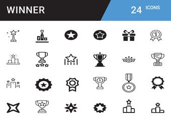 Celebrating the Spirit of a True Winner Triumph, Achievement, First Place Glory, Unmatched Performance, Recognition, Success Journey, Leadership, Excellence, Dedication Editable vector icon symbol set