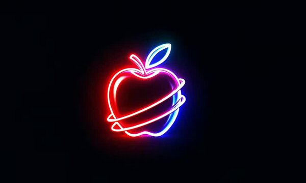 neon apple logo flashing on black screen