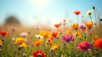 Fototapeta premium Vibrant Wildflower Meadow in Bloom on a Sunny Day