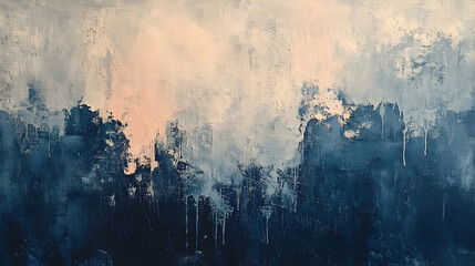 Abstract landscape painting in muted blues and pinks.