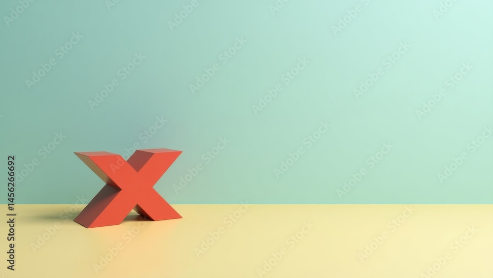 Poster uxr. dark red flag. isolated background, copyspace.. single red x in darkened space symbolizes bold 