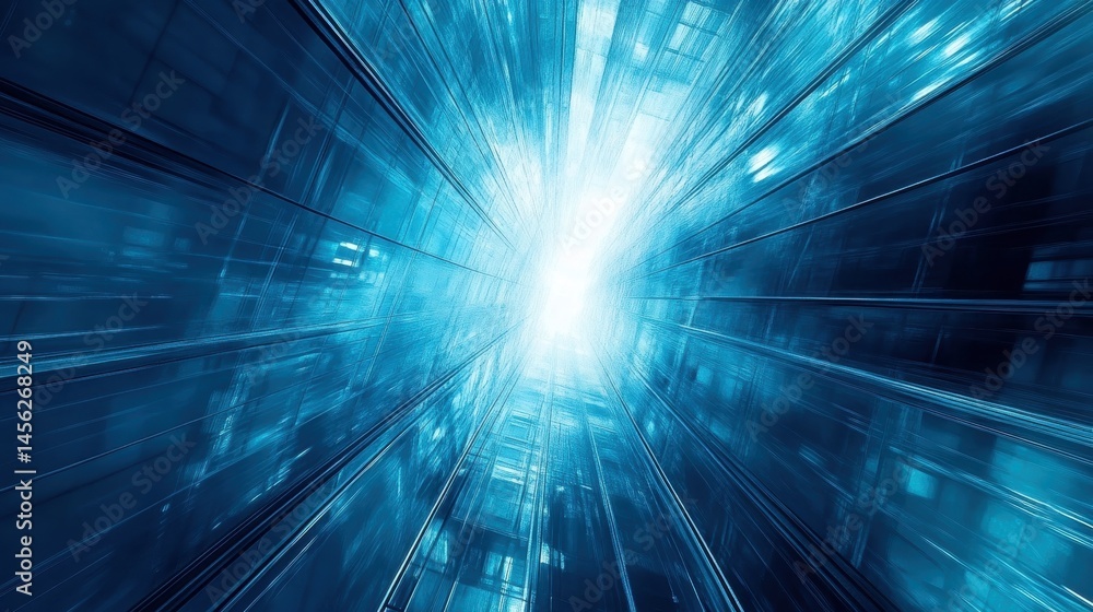 Poster abstract blue energy burst converging lines technological future digital innovation cyberspace conne