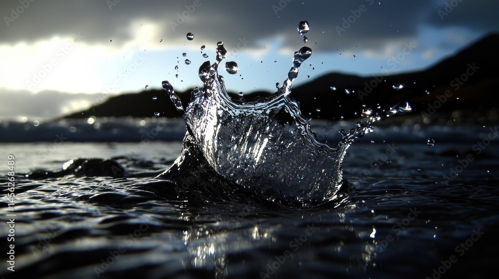 Poster a water splash creating an elegant crown on the ocean surface