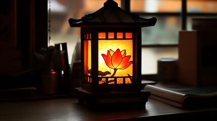 Illuminated Lotus Flower Table Lamp Japanese Style Decor