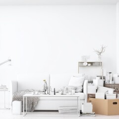 Modern and Bright Living Room with Minimalist Design, Stylish Furniture, Natural Light, Organized Space, Clean Atmosphere, Cozy Home Environment