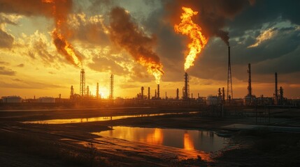 Oil extraction site with active flare and oil-water separator tanks