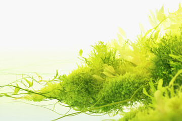 Fototapeta premium Beautiful green plant flourishing on a mossy surface with rich textures and natural elements in a lush environment