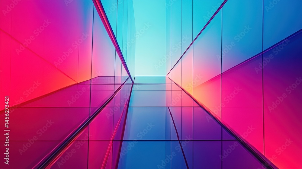 Poster vibrant digital corridor abstract design with gradient colors neon illumination and perspective in m