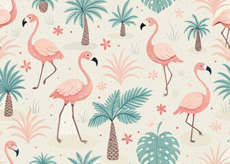 seamless pattern of cute flamingos
