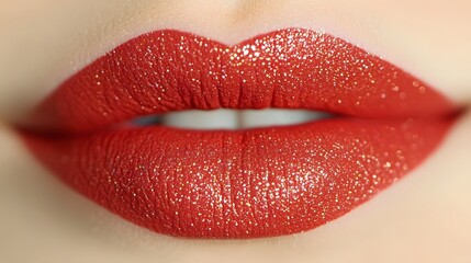 Obraz premium Closeup Sparkling Red Lips Glitter Makeup Beauty