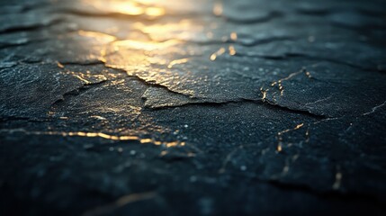 Obraz premium Dark stone surface with golden light