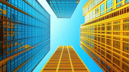 Skyscrapers soaring high city view reflecting urban growth and financial district showcasing modern architectural wonders against blue sky