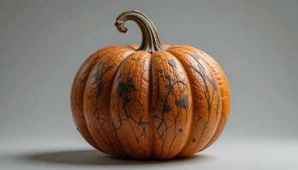 Isolated Orange Pumpkin with Imperfections on Gray Background for Autumn Decor